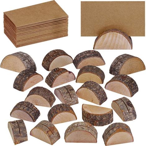 Lntyq 20 Pcs Porte-Cartes de Table en Bois Demi-Cercle, Stands Bois Naturel Socle en Bois Rustique 20 Papiers Kraft Décoration de Table en Bois pour Mariage Anniversaire Noël (1/4)