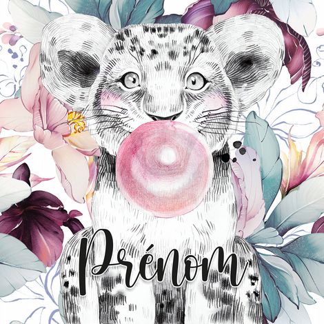 Papier peint panoramique enfant avec prénom personnalisable - Lion Chewing-Gum - 130 cm x 130 cm (1/2)