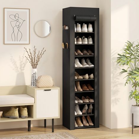Étagère à Chaussures 20 Paires 10 Niveaux, Range-Chaussures en Métal avec Housse Anti-Poussière, Noir (1/5)