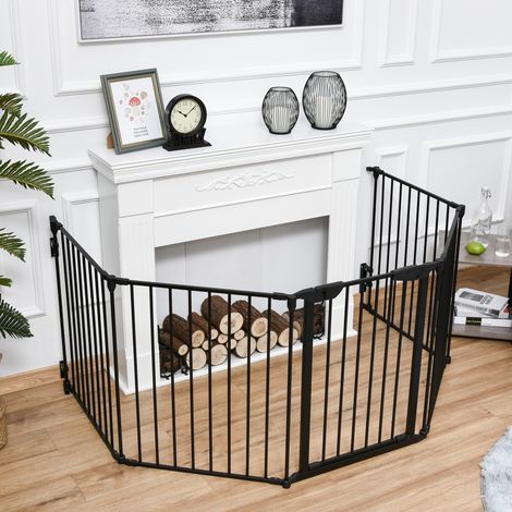 PawHut Faltbares, modulares Hundegehege/Sicherheitsgitter mit integrierter Tür, max. 300 cm (L) x 74,5 cm (H), Metall/PP, Schwarz