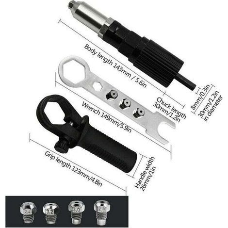 pair Adaptateur de Pistolet à Rivets, Pistolet à Riveter électrique avec Boîtier de Moulage en Aluminium et Poignée Antidérapante pour Perceuse Sans Fil Outil D'Insertion de Riveteuse électrique (1/3)