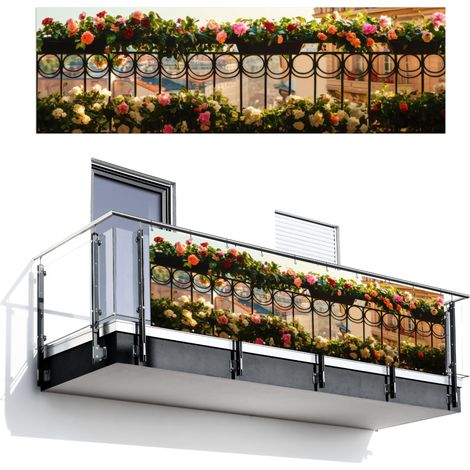 BRISE-VUE POUR BALCON Fleurs - Clôture - Paysage urbain - Été 300x90 cm (1/4)