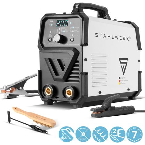 STAHLWERK Elektroden-Schweißgerät ARC 200 Puls Pro – Schweißen ohne Schutzgas, kompakter MMA, E-Hand, Lift-TIG Inverter mit 200 A, Hot Start, Arc Force, Antistick, IGBT Technologie, Pulsfunktion