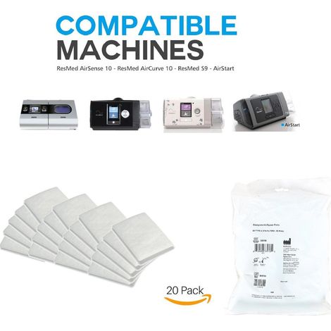 Filtros CPAP, filtros de repuesto desechables de primera calidad para dispositivos CPAP de ResMed AirSense 10, AirCurve 10, S9, AirStart, paquete de 20 (1/5)