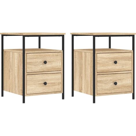 Set di 2 comodini con cassetti e ripiano 44 x 45 x 60 cm in legno ingegnerizzato color rovere e ferro DEC035893
