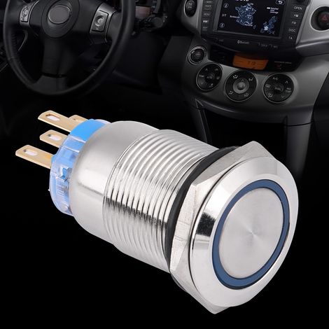 Wasserdichter Edelstahl-Druckknopf, 19 mm, 12–24 V, arretierbar, Momenttaster mit blauer LED (1/5)