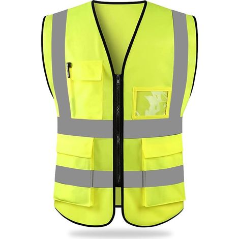 Gilet de sécurité réfléchissant haute visibilité – 100% polyester léger et respirant – 5 poches avec fermeture velcro – Pour activités nocturnes (1/4)
