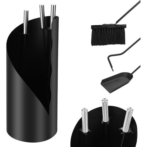 Wolketon 4-teilig Kaminbesteck Edelstahl Kaminbesteck Kamingarnitur Kaminreinigungsset mit Schürhaken  Ascheschaufel Kaminbesen & Ständer 50cm
