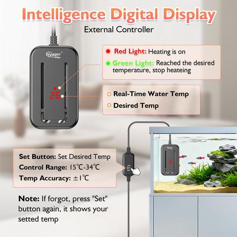 Chauffage Aquarium Submersible Thermostat Réglable Électrique avec Affichage Digital LED pour Tortue et Poisson Combattant