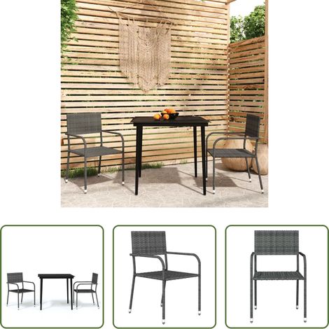 Chaise de jardin - Ensemble à manger de jardin 3 pcs Gris (1/5)