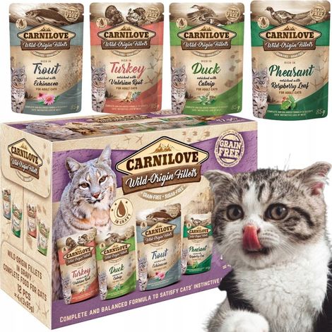 Carnilove Set di 4 gusti misti per gatti: anatra, tacchino, trota 12x85g