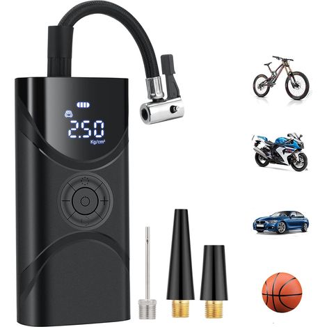 MIMOSON-Gonfleur de pneus portable, compresseur d'air, pompe à air 150 PSI avec manomètre numérique et lampe torche, batterie intégrée de 4000 mAh (1/5)