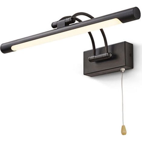 Applique murale chambre LED 8W IP44 Miroir Applique Murale Éclairage De Salle De Bain Noir Mat Intérieur Éclairage Avec Interrupteur, 40CM 3000K Appliques Pour Tableaux et Vitrines Bras Réglabl - RWAp (1/5)