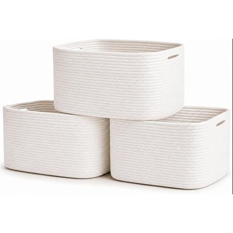 Paniers de Rangement Tissés pour Étagères, Bacs de Rangement pour Placard, Paniers D'organisation, Panier de Rangement pour Jouets - Blanc, 37,5x22,5x25 cm (1/5)