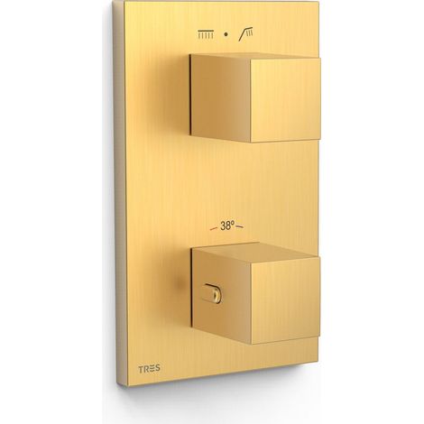 TRES 00625001OM THERM-BOX Pieza Vista para Caja Empotrada de 2 Vías Color Oro Mate 24K - ref: 00625001OM