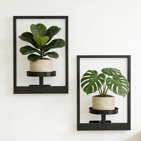 Lot de 2 supports de plantes suspendus en métal : support de fleurs mural adapté pour une utilisation en intérieur et en extérieur, support mural décoratif pour plusieurs plantes pour le (1/5)