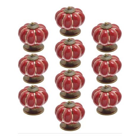Rouge Lot de 10 boutons de porte en céramique vintage en forme de citrouille (1/4)