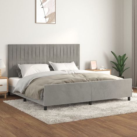 Lit adulte Contemporain Cadre de lit avec tête de lit Gris clair 200x200 cm Velours 52536 (1/5)