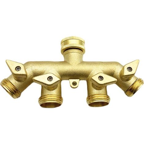 AIDUCHO Schlauchverteiler (4-Wege), Messing-Gartenschlauchadapter, Vierwege-Splitteradapter, Kugelhahn, Wasserhahnanschluss (1/5)