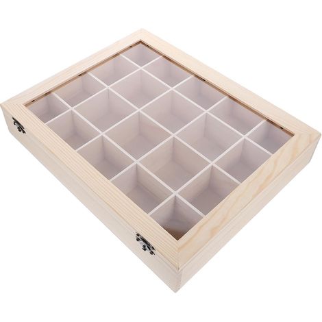 Vitrine pour Minéraux Précieux en Bois Beige, Boîte de Collection de Cristaux Minéraux Compartiments, Solution Polyvalente pour Rangement et Affichage à Domicile (1/5)