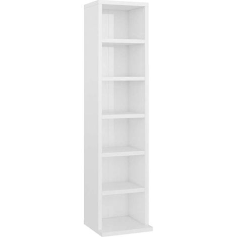 vidaXL Mobile Porta CD Bianco Lucido 21x20x88 cm in Legno Multistrato - Scaffale Elegante e Pratico per CD - 6 Scomparti Aperti - Arredamento Casa