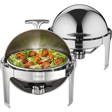VEVOR Chauffe-Plat Lot de 2 Bacs Ronds de 5,5 L Buffet Chauffant a Combustible Rechaud Inox Alimentaire Recipient Maintient au Chaud Couvercle Enroulable Buffet en Libre-Service Hotel Restauration