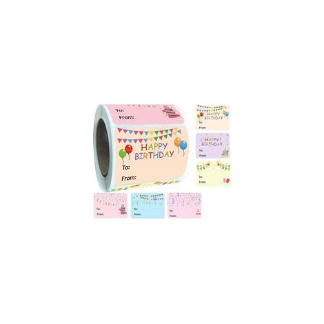 Étiquettes Autocollantes d'Anniversaire 200 Pièces Rouleau de Stickers « Joyeux Anniversaire » Adhésifs pour Décoration de Fêtes Présents et Enveloppes Autocollants Nominatifs (1/5)