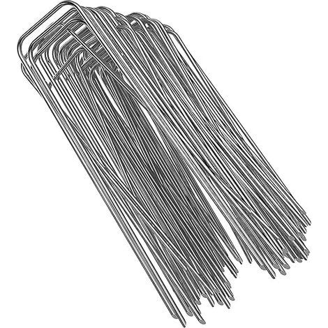 100 piquets paysage acier pour fixation toile paillage tuyau goutte-à-goutte 15cm (6"), Ø2.0mm largeur 3cm (1/5)