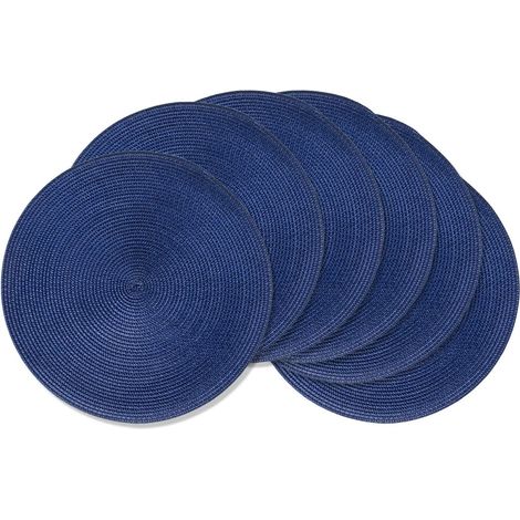 Lot de 6 sets de table ronds tressés, résistants à la chaleur, lavables, antidérapants pour table de salle à manger, cuisine et décoration d'intérieur (bleu marine)'Bleu Véritable. 15 inches'Bleu Véri (1/5)