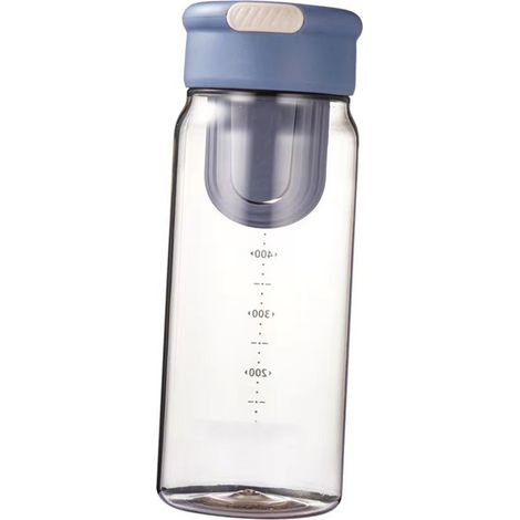 Wasserflasche aus Kunststoff mit integriertem Teesieb, transparenter Korpus, 650 ml, Sport-Trinkflasche für Büroangestellte, grauer Deckel, weißer Korpus (1/5)