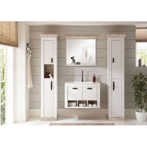 Badezimmer Set 4-tlg. FERNA-61 in Pinie weiß Nb. mit Absetzungen in Pinie dunkel Nb., B/H/T: ca. 205/200/46 cm (1/5)