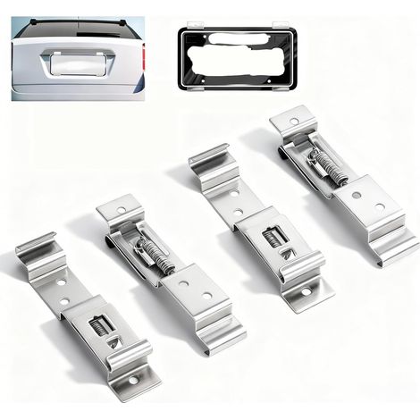 4 Pièces Support de Plaque D'Immatriculation sans Cadre, Porte Plaques, Clips de Plaque D'immatriculation, Argent, Acier Inoxydable, pour Voitures, Motos, Camping-Cars, Caravanes (1/5)