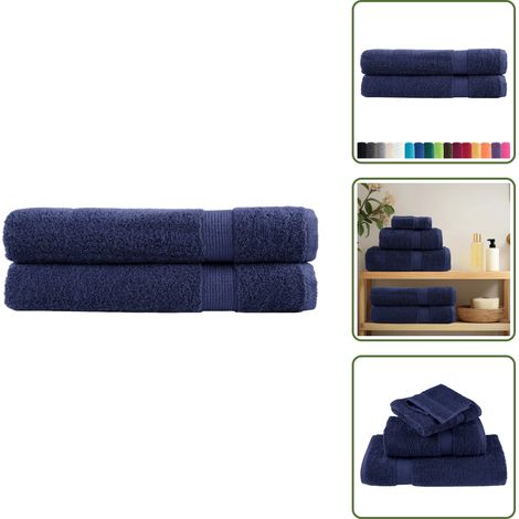 Premium-Handtücher SOLUND 2 Stk. Marineblau 100x200 cm 600 g/m² - Baumwolle - Handtücher - Badetücher - Strandtücher - Blau (1/5)