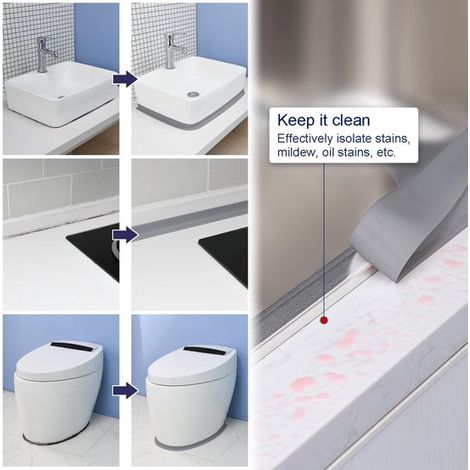 2 rotoli di nastro adesivo impermeabile per doccia, vasca da bagno, cucina, bagno, lavandino, 3,8 cm  3,2 m (grigio) (1/4)