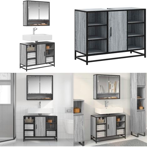vidaXL Armoire lavabo de salle de bain sonoma gris bois d'ingénierie (1/5)