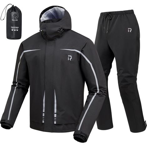 Tenue de Pluie Moto Homme, 2 pièces, Coutures scellées, 15 000 mm Coutures scellées, zip frontal à triple protection, taille à cordon, zips aux mollets et bandes réfléchissantes (1/5)