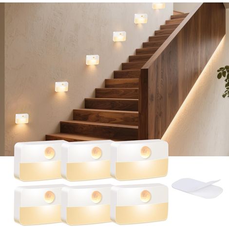 CCYKXA Bewegungsmelder-Nachtlicht für den Innenbereich: Set mit 6 batteriebetriebenen LED-Treppenleuchten (3000 K) – Bewegungsmelderleuchte für Kleiderschrank/Schrank (1/5)
