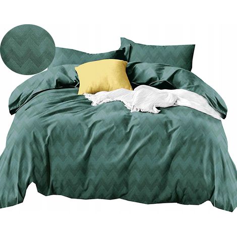 Parure de lit en flanelle chaude 160x200 + taies d'oreiller, motif chevrons vert polonais (1/5)