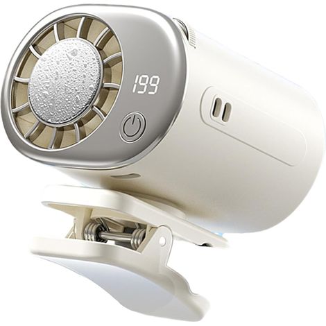 Ventilateur Voiture à Pince – Affichage LED, Rotation 360° – Semi-Refroidissement – Rechargeable USB – Mains Libres – Blanc Cassé – Pour Voiture, Travail, Camping (1/5)