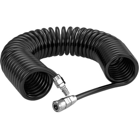 Tuyau pneumatique spiralé PU 6 m, diamètre 5x8 mm, avec protection coude et raccord rapide DN 7,2. (1/5)