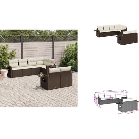 7-tlg. Garten-Sofagarnitur mit Kissen Braun Poly Rattan - Gartenmöbel - PE-Rattan Möbel - Rattan Sofas - Outdoor Furniture - Lounge Set (1/3)