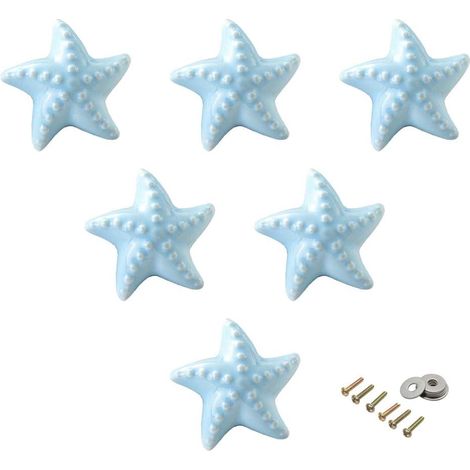 Ensemble de 6 poignées en céramique en forme d'étoile de mer pour meubles de chambre d'enfant, 45 mm x 45 mm