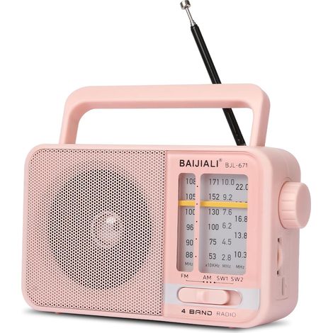 Radio FM/AM Portable avec Haut-Parleur Puissant, Radio à transistors (alimentée par Piles ou USB) pour Une Utilisation à l'intérieur, à l'extérieur et en Cas d'urgence - (Rose) (1/5)