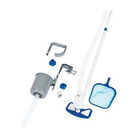 Bestway – Kit d'entretien de piscine deluxe – Compatible avec pompes 3028 l/h et plus – Perche télescopique 1,10/2,79 m – Tuyau flottant 32 mm, 7,50 m (1/8)