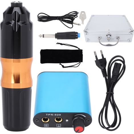 Kit de stylo de tatouage rotatif avec bloc d'alimentation 90‑265V, pédale et boîte de rangement noire pour artistes tatoueurs (prise UE) (1/5)
