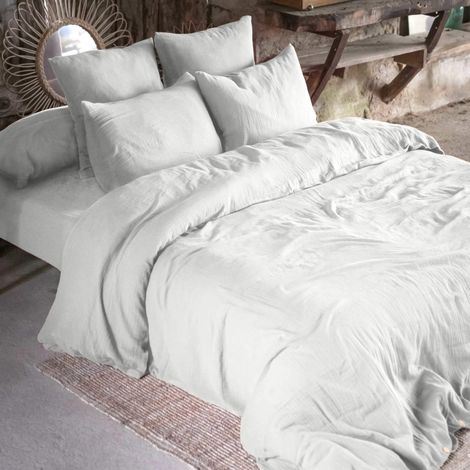 Parure de lit 140x200 double gaze de coton gris Terre de Nuit