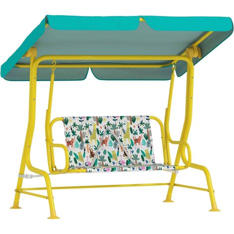 Kinder Hollywoodschaukel 2-Sitzer mit verstellbarem Sonnendach und Sicherheitsgurt, für Kinder von 3–6 Jahren, bis 60 kg belastbar, 112 × 75 × 120 cm, Grün