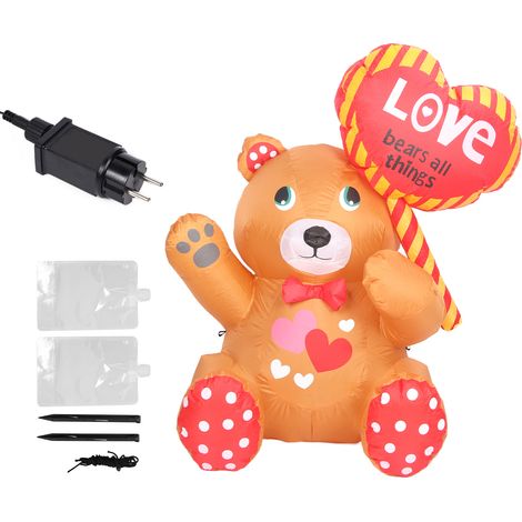 Ours gonflable de 130 cm (51,2 pouces) pour la Saint-Valentin, avec lumières LED en forme de cœur, étanche IP44, décoration gonflable pour jardin, pelouse, maison, fête, intérieur et extérieur, prise (1/5)