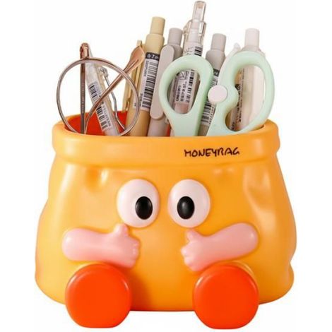 Porte-Stylo - Design Sac Papier Cartoon - Jaune Vif - Pour Bureau ou Chambre - 1 Pièce (1/3)