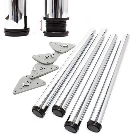 Lot de 4X Pied de Table V1-60 x 60 x 870 mm/Ø 60 mm - en Acier Inoxydable chromé - Piètement Support de Bureau Réglable pour Plan de Travail Salle à Manger (1/5)